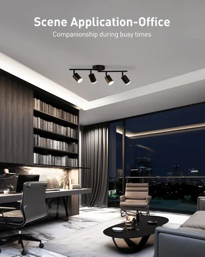 Miniatura 9 de Bojim Iluminación de pista LED flexible, accesorios de iluminación de pista de techo de 4 luces en negro, foco de techo con brazos de luz plegables