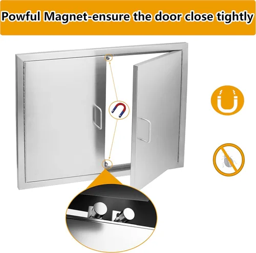 Miniatura 4 de Luffioner Puertas de cocina para exteriores, puerta de acceso doble para barbacoa de 31 pulgadas de ancho x 24 pulgadas de alto, placa gruesa a