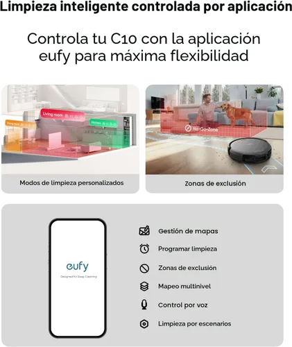 Miniatura 7 de eufy Robot aspirador C10 con autovaciado, 8 semanas de manos libres, mapeo inteligente avanzado con navegación LiDAR, diseño delgado de 2.85