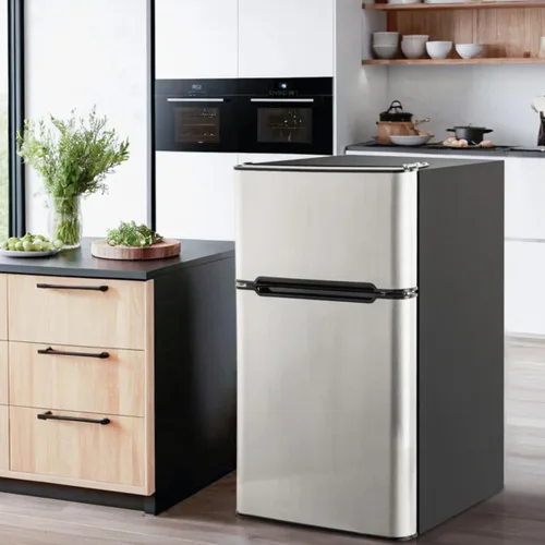 Miniatura 6 de Mini refrigerador de 3.2 pies cúbicos con congelador, refrigerador retro de 2 puertas y congelador de bajo ruido, eficiencia energética, 7 modos