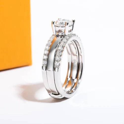 Miniatura 3 de Anillos de compromiso de moissanita, alianza de boda de 1.45 quilates, color D, claridad VVS1, redondo, talla brillante, diamante de moissanita