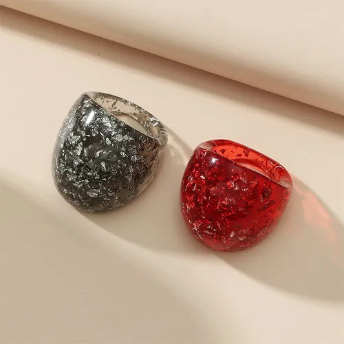 Miniatura 3 de YERTTER Juego de 2 anillos gruesos de acrílico para mujeres y niñas, de resina, ligeros, vintage, exagerados, tallas 6-9, Acrílico, Resina