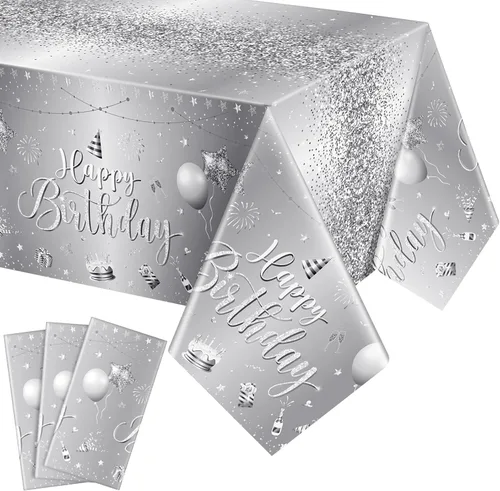 Miniatura 8 de Tudomro 3 piezas de manteles de feliz cumpleaños, manteles de plástico para decoración de fiesta de cumpleaños, paños rectangulares para baby Negro