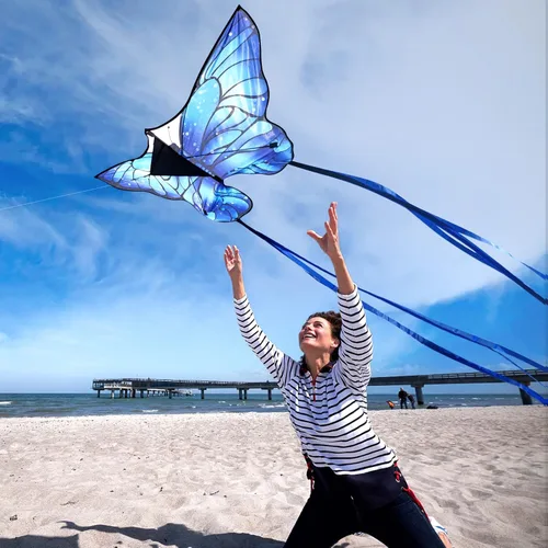 Miniatura 3 de Cometas de mariposa para niños y adultos, fácil de volar, cometa grande de una sola línea para niños y niñas, cometa de playa de 55 x 28 pulgadas