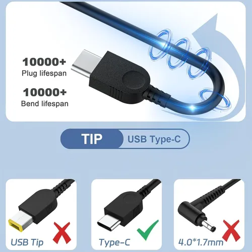 Miniatura 3 de Cargador de CA USB C tipo C de 65 W compatible con Lenovo Thinkpad T470 T470S T480 T480S T490 T490S T495 T495S 20HD 20HE 20JM 20HF 20HG 20V 3.25A
