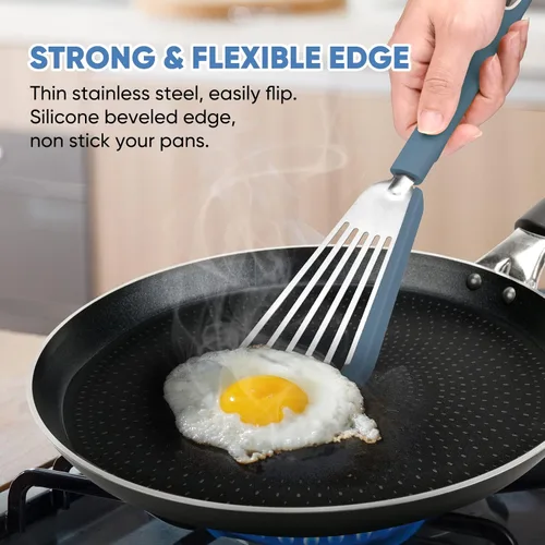 Miniatura 2 de Espátula de pescado antiadherente, espátulas delgadas ranuradas de silicona para utensilios de cocina antiadherentes, utensilios de cocina sin BPA