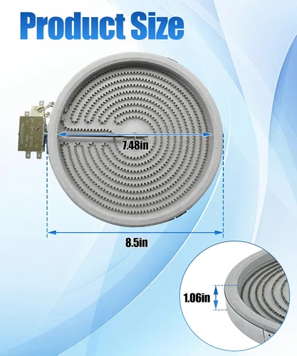 Miniatura 5 de WB30T10045 WPW10242957 Elemento de Superficie Radiante Simple para Horno de Cocina 8" 2000 Vatios Compatible con Quemador de Estufa GE Reemplaza
