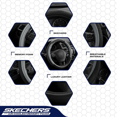 Miniatura 3 de Skechers Funda de cuero para volante refrigerada por aire, ajuste universal de 14 pulgadas, 1/2-15 pulgadas, protector de volante de automóvil