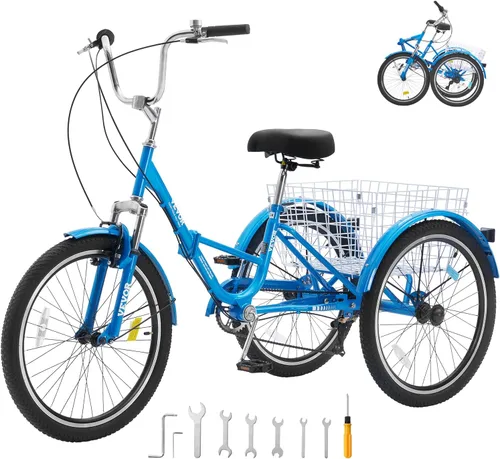 Miniatura 11 de VEVOR - Triciclo plegable para adultos, triciclos plegables para adultos, bicicleta de crucero de 3 ruedas con cesta grande y asiento ajustable