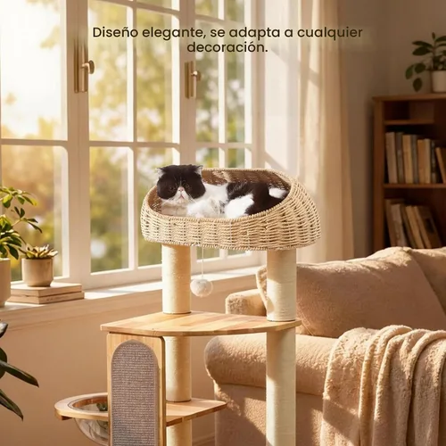 Miniatura 6 de Árbol para gatos de 59 pulgadas, torre para gatos con poste rascador, manta de sisal extra larga, cesta tejida a mano y nido de cápsula espacial
