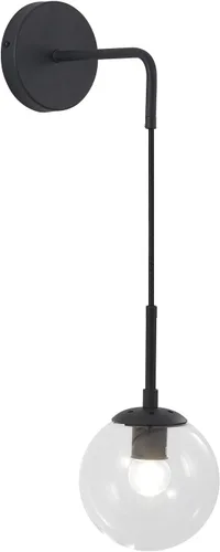 BOKT Aplique de Pared Moderno de Mediados de Siglo Negro con Globo de Vidrio Transparente, Iluminación de Pared Minimalista Ajustable para Mesita de