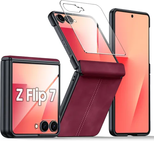 Miniatura 57 de para Samsung Galaxy Z Flip 7 Funda con protección de bisagras y protector de pantalla incorporado, funda de cuero mate de policarbonato ultradelgada