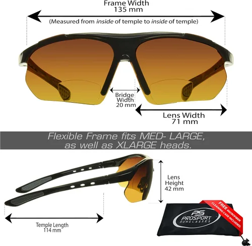 Miniatura 2 de proSPORT BIFOCAL - Lentes de sol para hombres y mujeres, bloqueo de luz azul, lente ámbar HD, semirarimas, envolvente, para conducir, golf