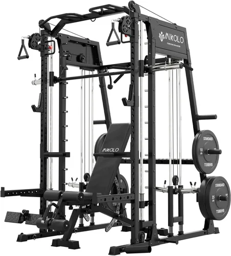 Miniatura 11 de Mikolo M4 2.0 Standard/Ultra/Elite Smith Machine, estante para sentadillas de 2200 libras con sistema LAT-Pull Down y máquina cruzada de cables