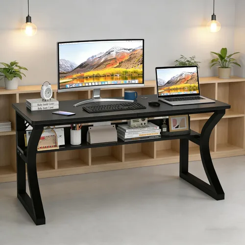StarGraph Escritorio para computadora, 47 y 55 pulgadas, parte superior de MDF con patas de metal en forma de U, estilo moderno, rectangular,