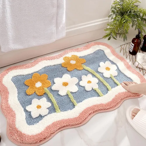 PTAEXCEL Bonita alfombra de baño, 32 x 20 pulgadas, extra suave, color rosa, alfombra de área de flores de alta absorción, antideslizante, lavable a