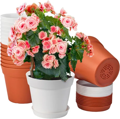 Miniatura 16 de homenote Macetas de 7.5 pulgadas para plantas, macetas de plástico para interiores con múltiples agujeros de drenaje y bandejas, para todas