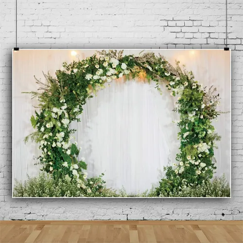 Miniatura 3 de Telón de fondo de boda romántico de 5 x 3 pies, corona arqueada en 3D, cortina blanca para pared nupcial, fondo de fotografía de pared floral