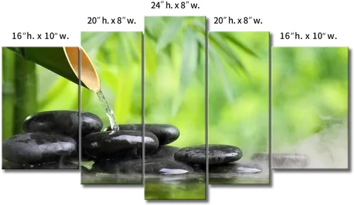 Miniatura 7 de Arte de pared Zen de 5 paneles verde spa bodegón con pintura de bambú la imagen impresión en lienzo imágenes botánicas para decoración del hogar
