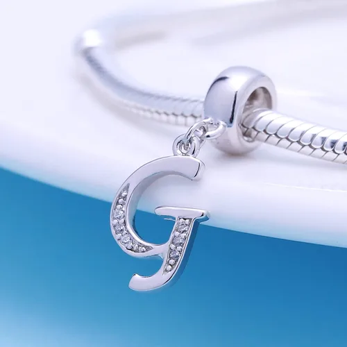 Miniatura 4 de SoulBeads - Colgantes de plata fina 0,925 de letra inicial, alfabeto A-Z. Dije con cristales compatibles con brazaletes europeos