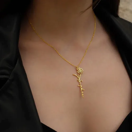 Miniatura 6 de TRANGEL Custom Birth Flower Name Necklace Personalized 18K Gold Plated Necklace Floral Pendant Jewelry Mothers Christmas Birthday Gift for Women