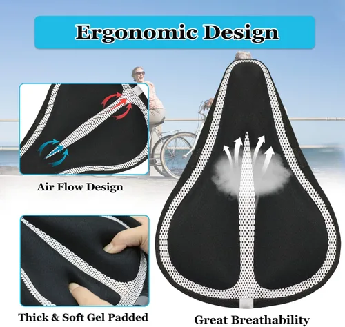 Miniatura 4 de Geronmine Funda de Asiento de Bicicleta de Gel Acolchada Cubiertas de Sillín de Bicicleta para Mujeres y Hombres, Funda de Cojín de Asiento