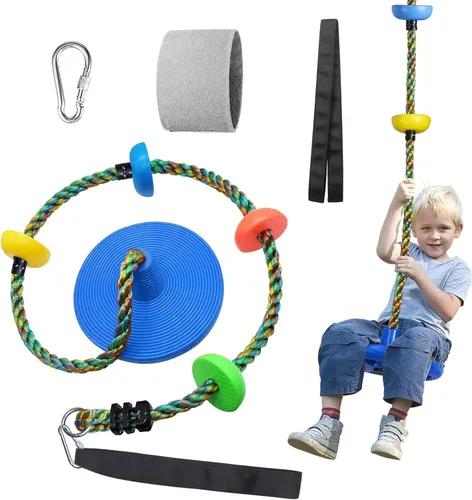 Columpio de árbol para niños, patio trasero, cuerda de un solo disco, asiento de columpio para árbol interior y exterior, juego de accesorios con
