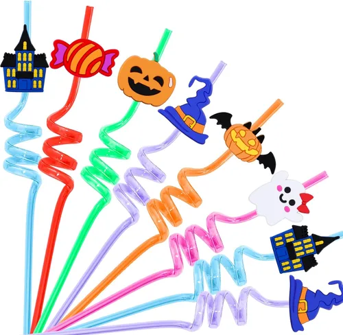 24 popotes de fiesta de Halloween, pajitas de fiesta para decoraciones de Halloween, calabaza, fantasma, gato, Halloween, fiestas temáticas