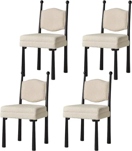 Miniatura 14 de Sillas de comedor de madera, sillas de cocina con material de lana de cordero, asiento tapizado, silla de sala de estar para estudio y comedor, sala