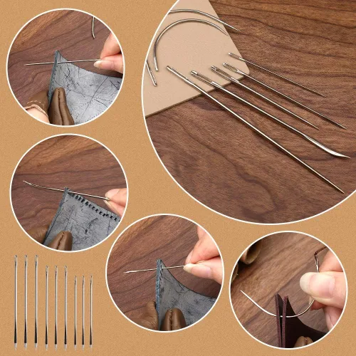 Miniatura 8 de Kit de trabajo de cuero de 60 piezas, kit de costura de cuero, herramientas de artesanía de cuero con bolsa de almacenamiento, herramientas