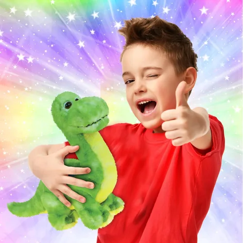 Miniatura 2 de DolliBu - Animal de peluche de dinosaurio de peluche, dinosaurio verde abrazable, adorable juguete de peluche de dinosaurio, lindo regalo