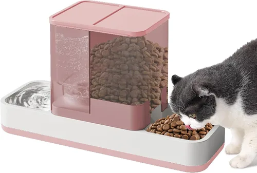 Miniatura 9 de Yummy Sam Comedero automático para mascotas pequeñas y dispensador de agua, 2 en 1 por gravedad para gatos, juego de comedero y bebedero automático