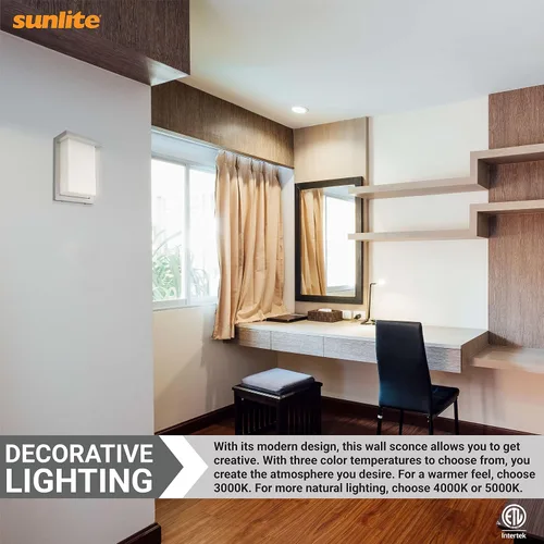 Miniatura 6 de Sunlite 81480 - Lámpara de pared LED moderna de 8 pulgadas, accesorio para exteriores, ajustable 3 CCT 3000K-5000K, 12 vatios, 600 lúmenes, pantalla