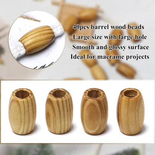 Miniatura 2 de Cuentas de madera grandes ovaladas a rayas - 20x30 mm - 40 cuentas - Agujero de 10 mm - Cuentas de madera de calidad para proyectos