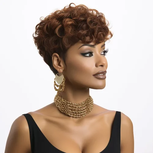 DOcute Peluca corta de corte Pixie para mujeres negras, castaño caoba, pelucas cortas y rizadas para mujeres negras
