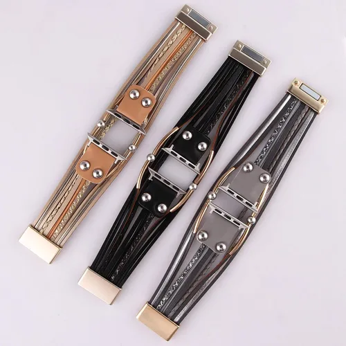 Miniatura 6 de Pulsera de cuero multicapa compatible con Apple Watch Ultra SE 8 7 6 5 4 3 1.496 in 1.575 in 1.614 in 1.654 in 1.732 in 1.772 in 1.929 in
