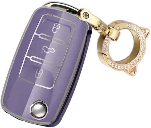 Miniatura 9 de ontto Funda para llave de coche para Volkswagen Jetta Beetle, Tiguan Passat Golf MK6 Polo Morado, Púrpura
