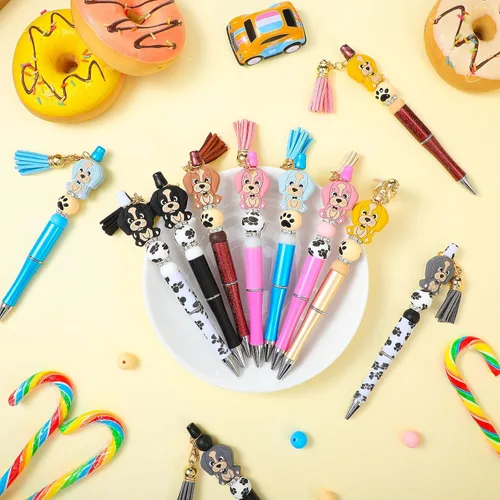 Miniatura 2 de Teling 12 juegos de bolígrafos engarzables para perros con tinta negra, bolígrafo esférico con cuentas de silicona focal, cuentas espaciadoras