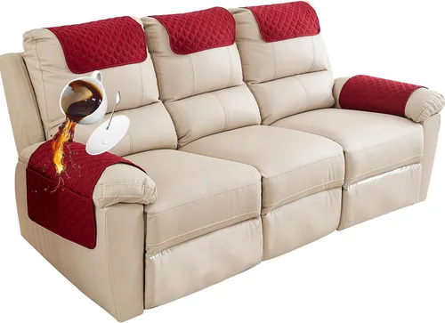 Miniatura 45 de Funda para Reposabrazos de Sofá, Funda para Reposacabezas de Silla Reclinable, Funda de Sillón con Bolsillos, Protector de Muebles Acolchado Beige