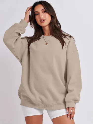 Miniatura 2 de Caracilia Sudaderas con capucha de forro polar de gran tamaño para mujer, cuello redondo, manga larga, suéter de moda de otoño 2024
