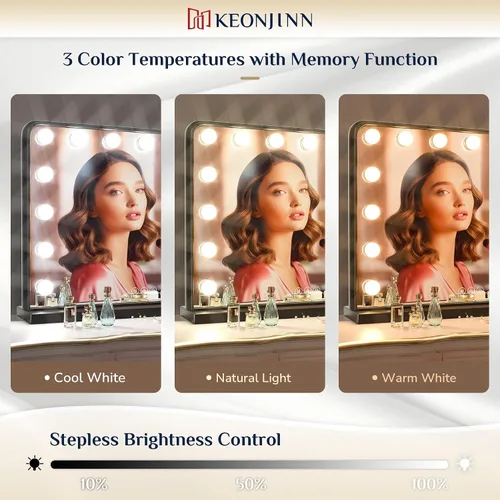 Miniatura 28 de Keonjinn Espejo de tocador Hollywood con luces y altavoz Bluetooth, 15 bombillas reemplazables, espejo de maquillaje con 2 bombillas de repuesto, 3