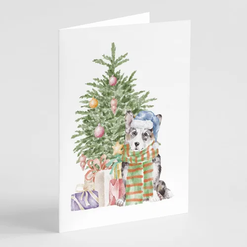Miniatura 24 de Caroline's Treasures CK8213GCA7P Bulldog, Bulldog Inglés #2 - Tarjetas de felicitación y sobres de árbol de Navidad, paquete de 8 tarjetas en blanco
