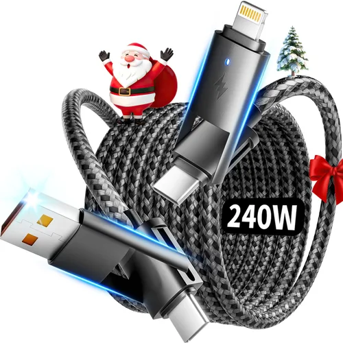 Miniatura 7 de Cable de carga de 240W 4 en 1, cable de carga rápida USB C a Lightning, cable trenzado USB a USB C, cable de carga múltiple esencial para viajes