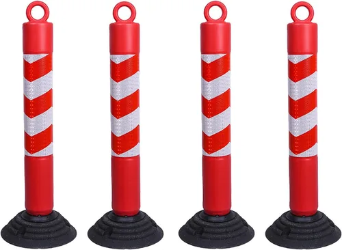 Miniatura 9 de AMUFJJ Bolardo de seguridad poste de acero para bolardo, estacionamiento de seguridad en carretera con base de goma y collares reflectantes, pila