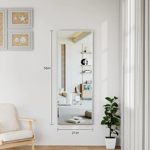 Miniatura 9 de Espejo de longitud completa para colgar en la puerta, 51x16 pulgadas de longitud completa, espejo colgante sin marco biselado, para dormitorio