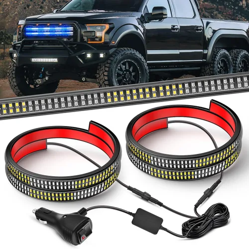 Miniatura 23 de Nilight 2 piezas de 24 pulgadas de tira de luces estroboscópicas para parrilla de camiones, 384 LED, luz de emergencia ámbar, flexible, intermitente