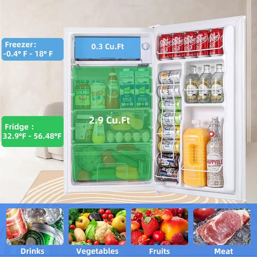 Miniatura 4 de BANGSON Mini refrigerador con congelador, 3.2 pies cúbicos, refrigerador pequeño de una sola puerta, eficiente en energía, bajo ruido, refrigerador