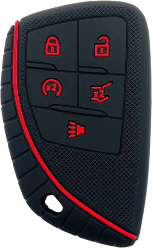 Miniatura 3 de Funda de silicona para llavero inteligente de 5 botones para GMC Sierra 1500 Chevy Silverado 1500 2500HD 3500HD (negro con rojo + negro con blanco)