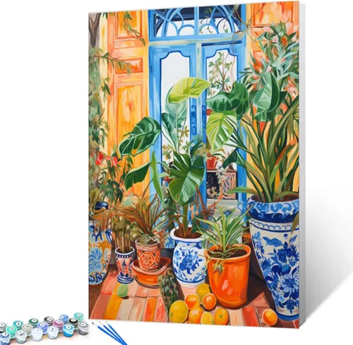 Miniatura 22 de Kits de pintura por números para adultos principiantes, pintura al óleo sobre lienzo de 16 x 20 pulgadas, lámpara de flores y óleo, pigmento 4-Art-06