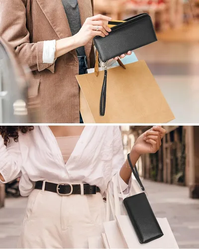Miniatura 6 de Chelmon - Monedero para mujer de cuero genuino con bloqueo de señal RFID, para tarjetas de crédito